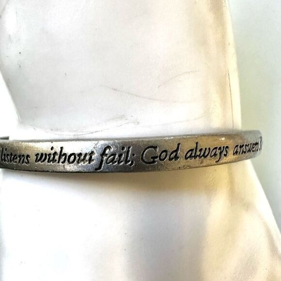 Silver tone inspirational religious  bangle bracelet - Picture 2 of 10
